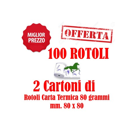 100 Rotoli Termici mm. 80 x 80 scommesse 80 grammi (2 Cartoni)