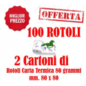 100 Rotoli Scommesse mm. 80x80 Carta Termica da 80 Grammi Retrostampa Generica ( 2 Cartoni )