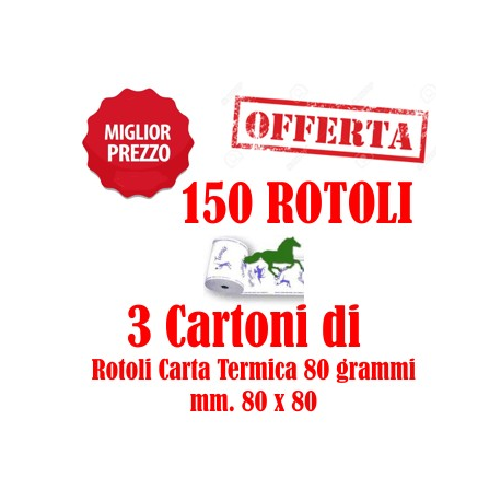 150 Rotoli Sommesse mm. 80x80 Carta Termica da 80 Grammi Retrostampa Generica
